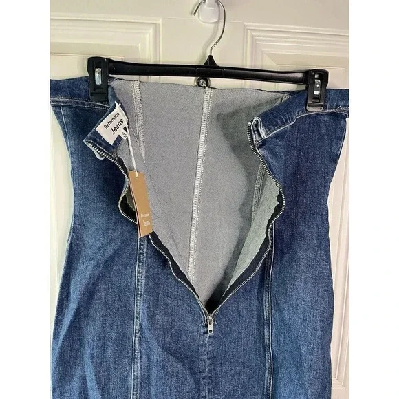 Reformation NWT Madilyn denim blue jean strapless mini dress Zip Up Size 12 - Picture 5 of 8